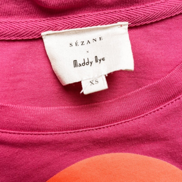 Sezane Vacances T-shirt - Sézane X Maddy Nye Rose / Multico - Size XS - Picture 4 of 5